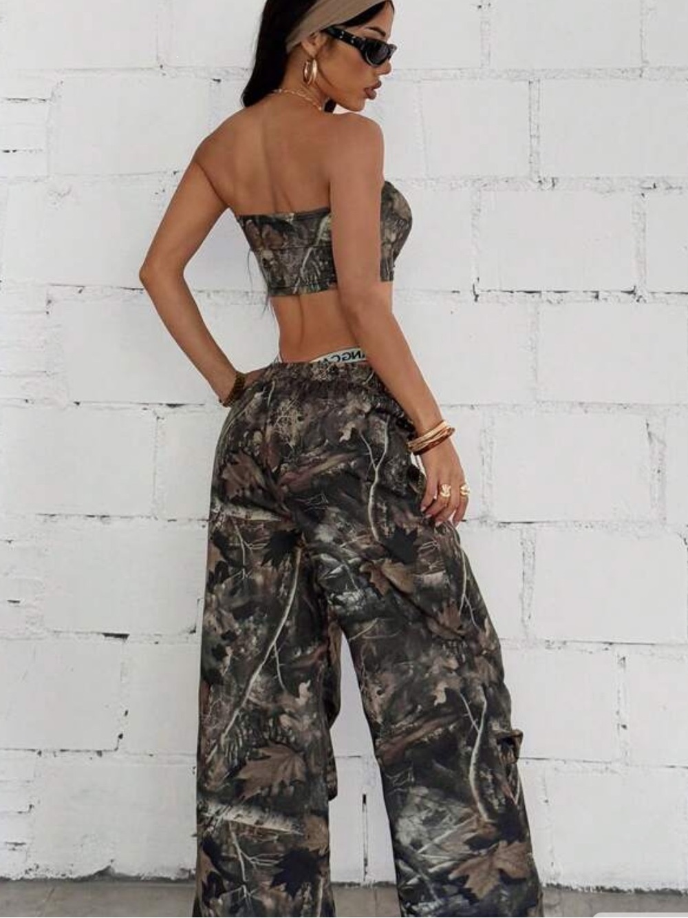 Camo Print Wide-Leg Joggers and Matching Cropped Tube Top - Picture 4 of 6